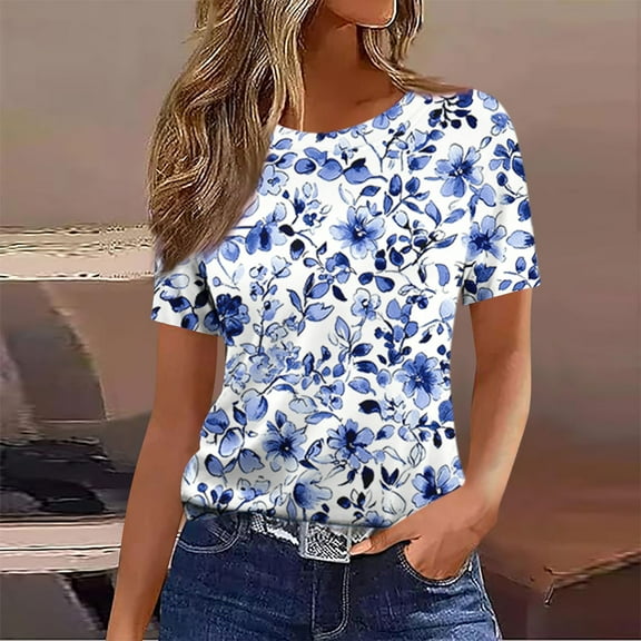 Women's Cotton and Linen Independence Day American Flag Floral Print Shirt, Limited Time Clearance, Under 10 Dollars WX0001