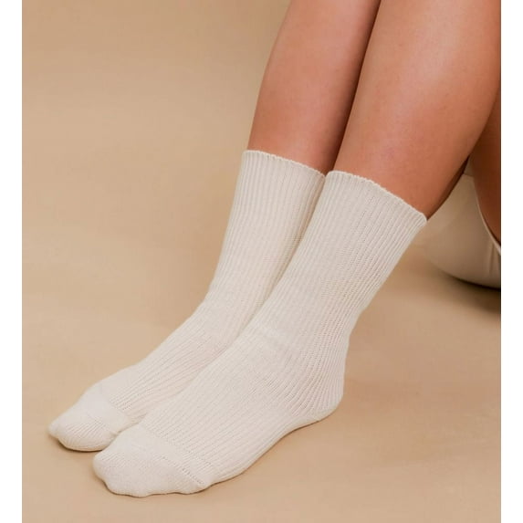 Women's Cottonique M27703 Latex Free Organic Cotton Socks - 2 Pack (Natural L)
