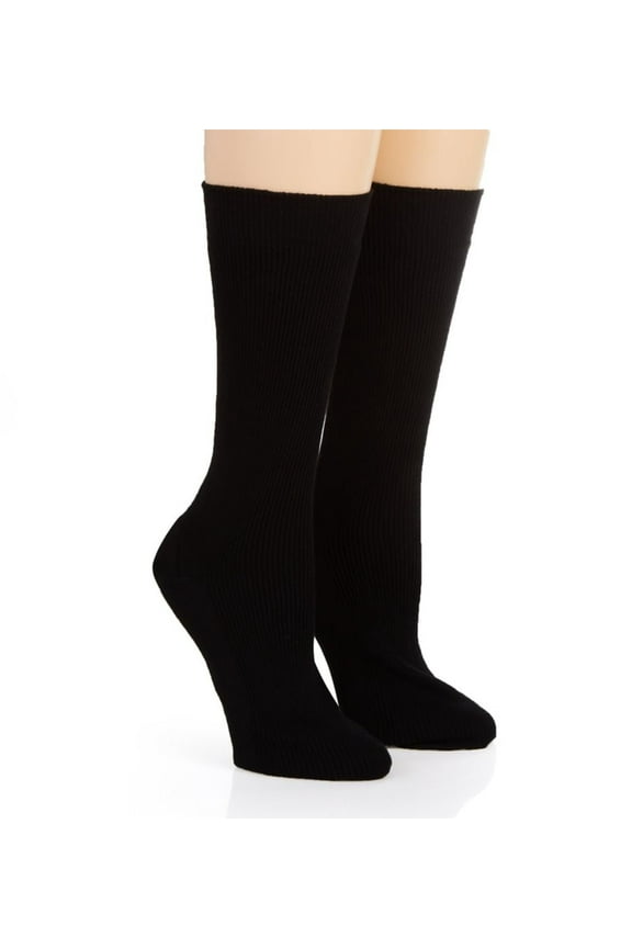 Women's Cottonique M27715 Latex Free Organic Cotton Crew Socks - 2 Pack (Black XL)