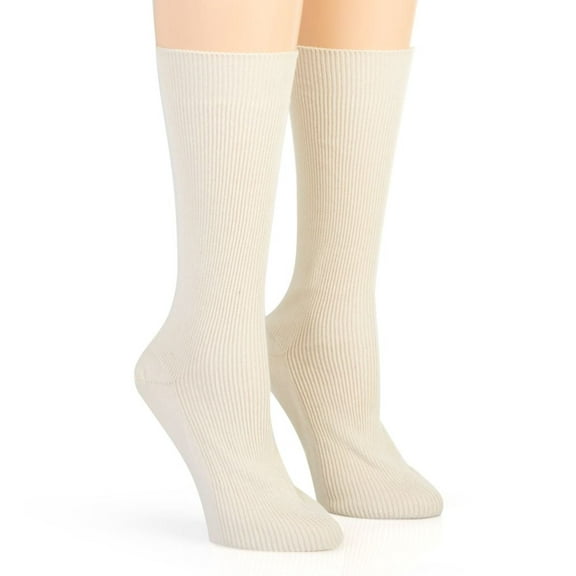 Women's Cottonique M27715 Latex Free Organic Cotton Crew Socks - 2 Pack (Natural M)