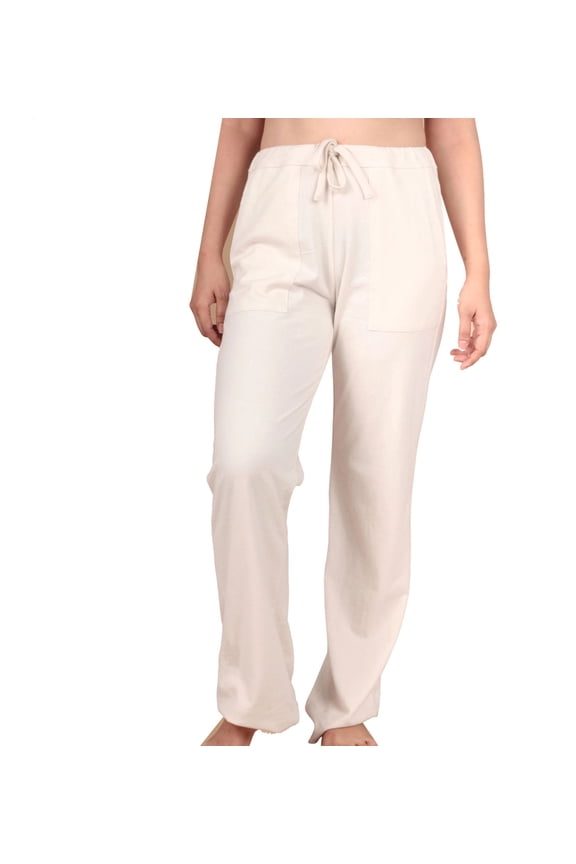 Women's Cottonique W12209 Latex Free Cotton Drawstring Sleep Pant w/ Pockets (Natural 5)