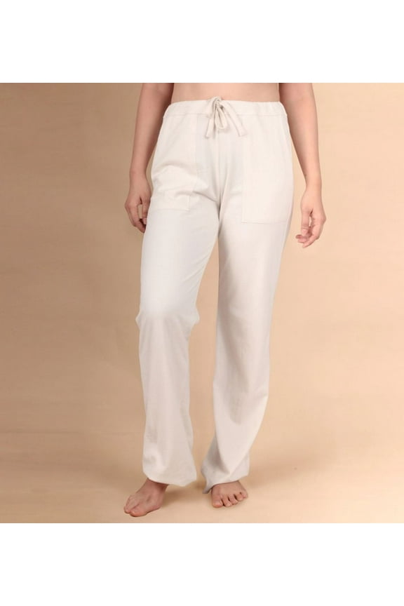 Women's Cottonique W12209 Latex Free Cotton Drawstring Sleep Pant w/ Pockets (Natural 8)