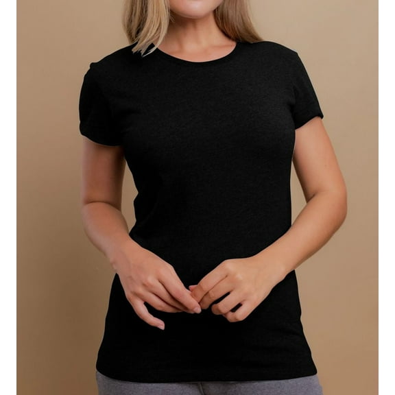 Women's Cottonique W12210 Latex Free Organic Cotton Cap Sleeve T-Shirt (Black 7)
