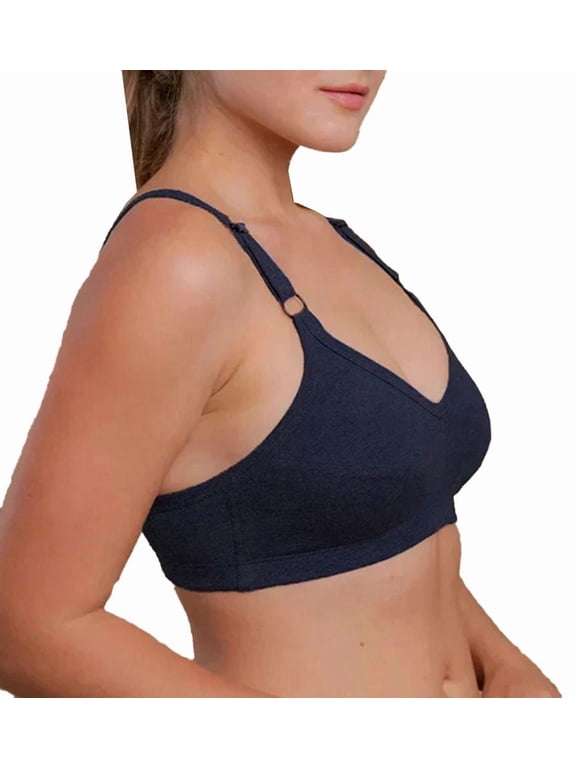Women's Cottonique W12215 Latex Free Organic Cotton Slimfit Pullover Bra (Deep Melange Blue 5)