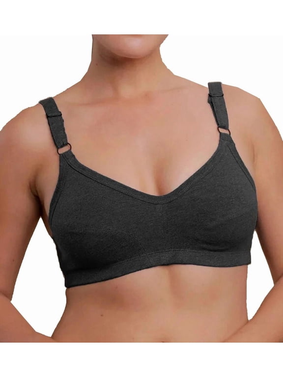 Women's Cottonique W12215 Latex Free Organic Cotton Slimfit Pullover Bra (Melange Black 4)
