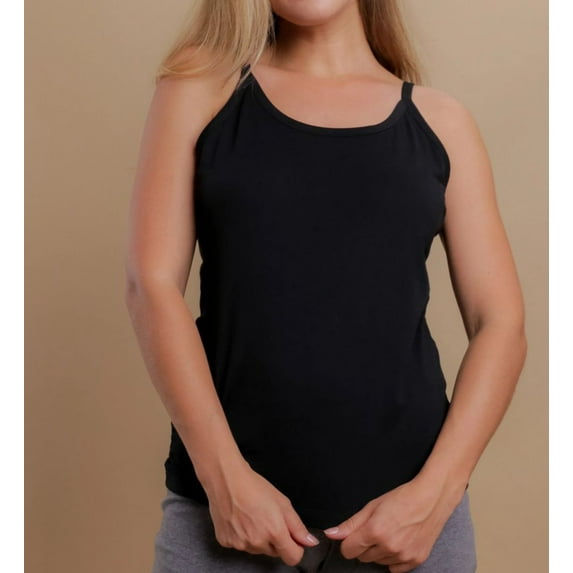 Women's Cottonique W12217 Latex Free Organic Cotton Camisole (Black 7)