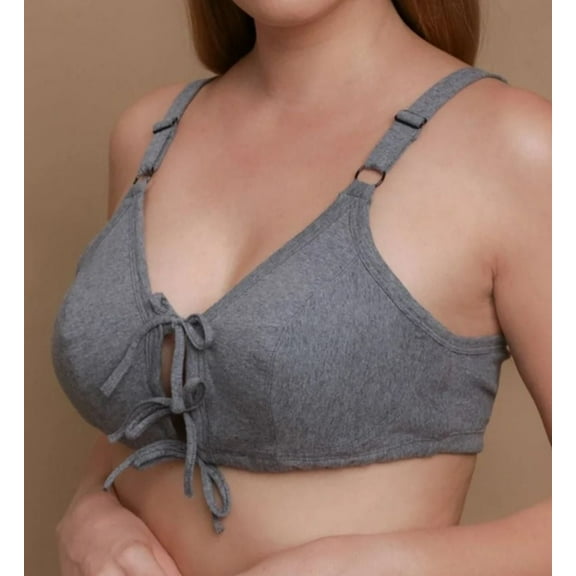 Women's Cottonique W12218 Latex Free Organic Cotton Drawstring Bra (Melange Grey 36B)