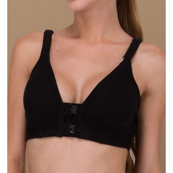 Women's Cottonique W12224 Latex Free Organic Cotton Front Close Support Bra (Black 36C)