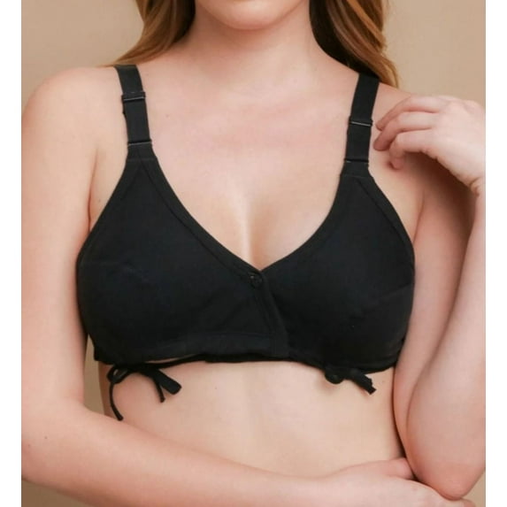 Women's Cottonique W12225 Latex Free Organic Cotton Side-Tie Bra (Black 40C)