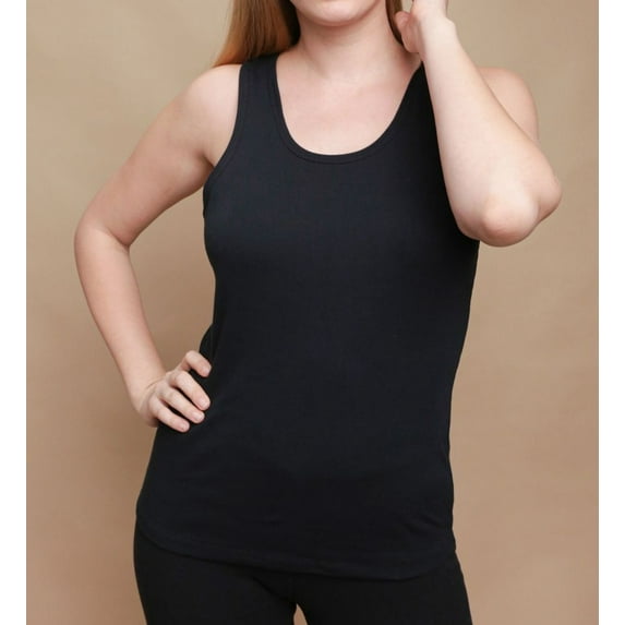 Women's Cottonique W12228 Latex Free Organic Cotton Racerback Tank Top (Black 8)