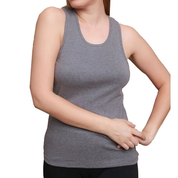 Women's Cottonique W12228 Latex Free Organic Cotton Racerback Tank Top (Melange Grey 4)