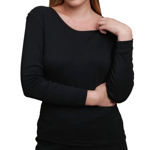 Women's Cottonique W12272 Latex Free Organic Cotton Long Sleeve Ribbed Tee (Black M)