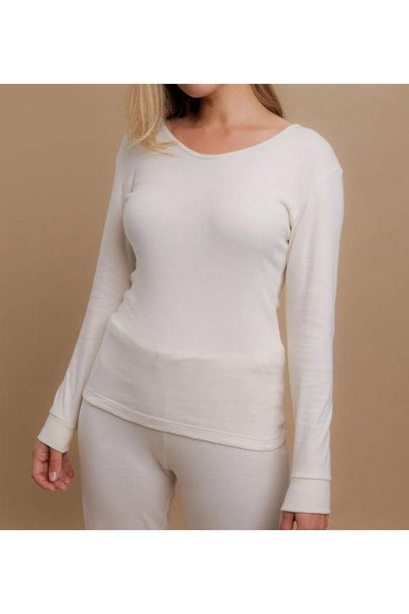 Women's Cottonique W12272 Latex Free Organic Cotton Long Sleeve Ribbed Tee (Natural S)