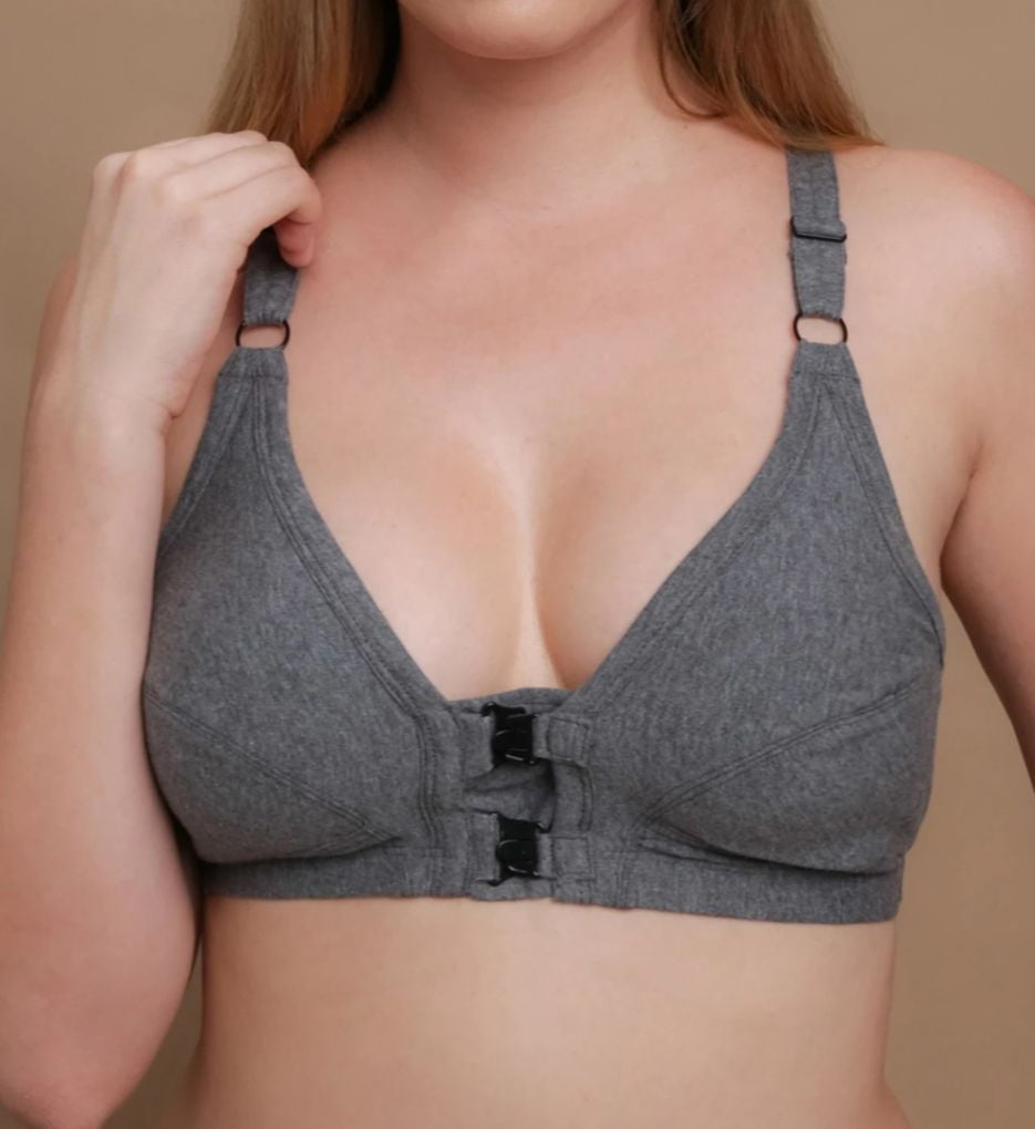 Cottonique Women's Front Closure Bra – 100% Organic Cotton, Wire-Free, Hypoallergenic, Melange Blue
