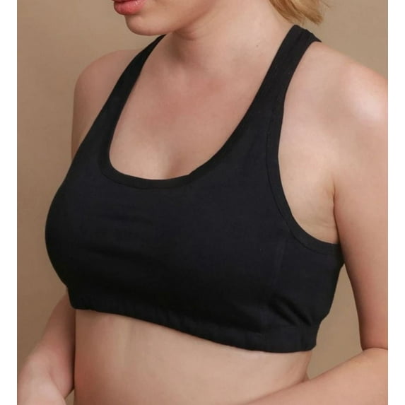 Women's Cottonique W12299 Latex Free Organic Cotton Racerback Croptop Bra (Black 11)