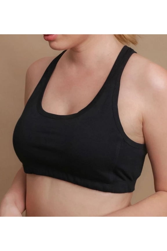 Women's Cottonique W12299 Latex Free Organic Cotton Racerback Croptop Bra (Black 12)