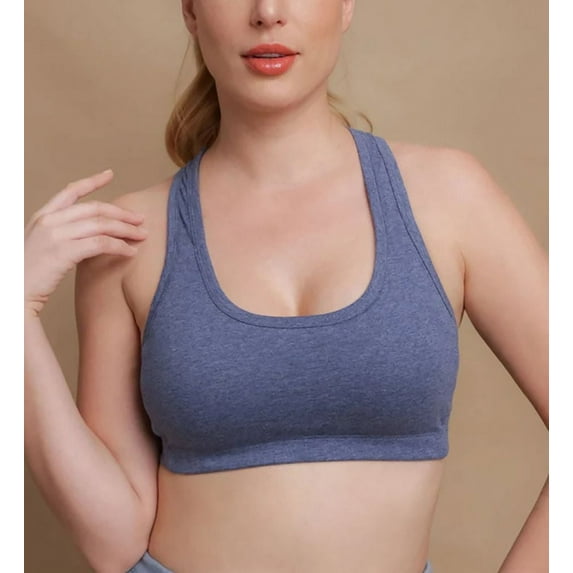 Women's Cottonique W12299 Latex Free Organic Cotton Racerback Croptop Bra (Melange Blue 8)