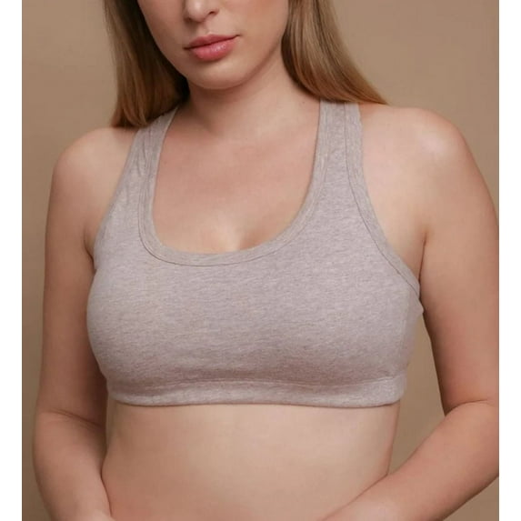 Women's Cottonique W12299 Latex Free Organic Cotton Racerback Croptop Bra (Melange Brown 5)