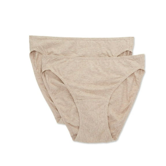 Women's Cottonique W22205 Latex Free Organic Cotton Low Rise Panty - 2 Pack (Melange Brown 9)