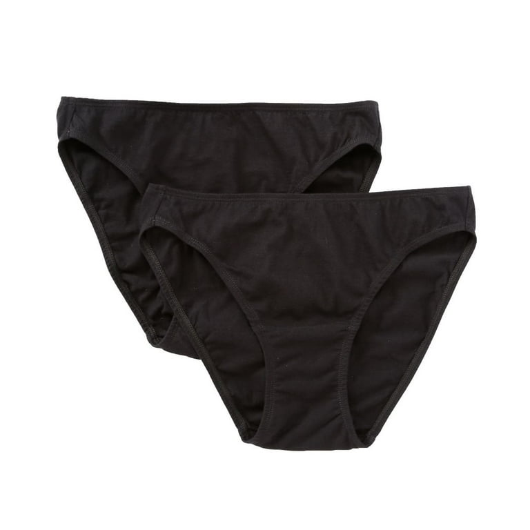 Women's Cottonique W22206 Latex Free Organic Cotton Bikini Panty - 2 Pack  (Black 8)