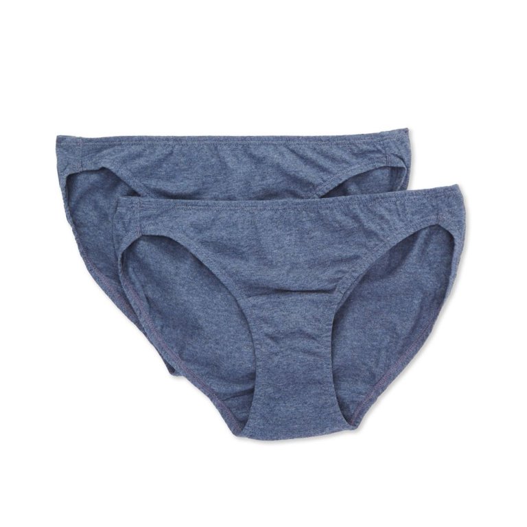 Women's Cottonique W22206 Latex Free Organic Cotton Bikini Panty - 2 Pack  (Melange Blue 8)