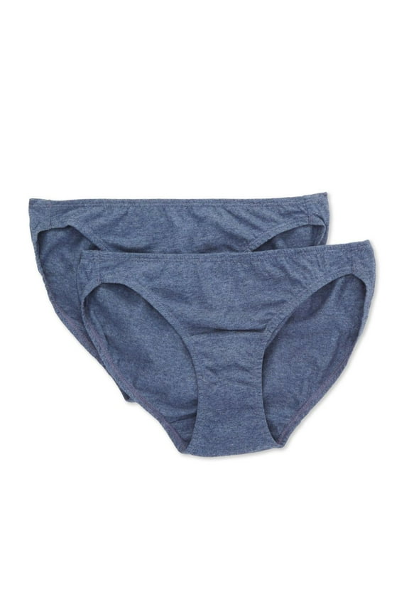 Women's Cottonique W22206 Latex Free Organic Cotton Bikini Panty - 2 Pack (Melange Blue 9)