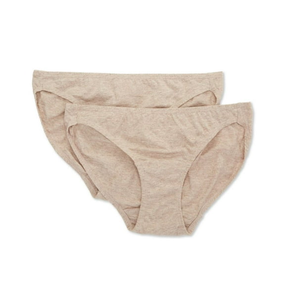 Women's Cottonique W22206 Latex Free Organic Cotton Bikini Panty - 2 Pack (Melange Brown 9)