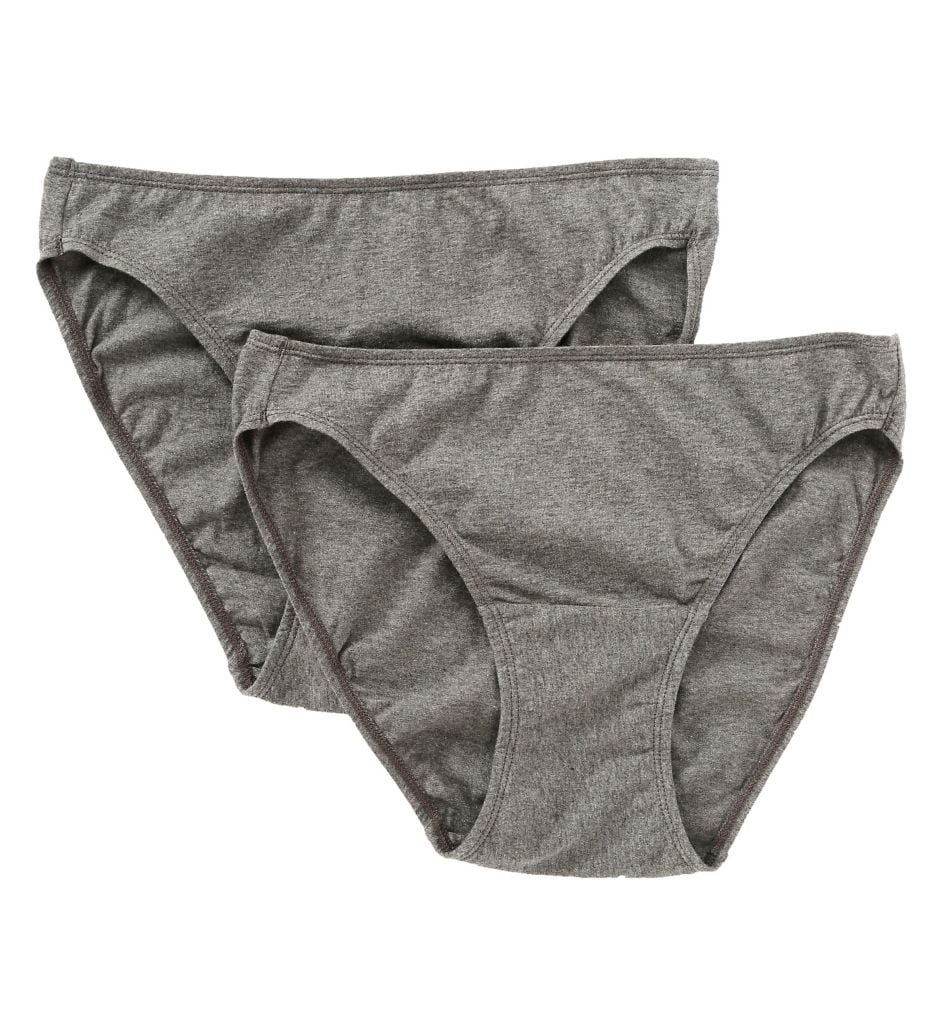 Women's Cottonique W22206 Latex Free Organic Cotton Bikini Panty - 2 Pack  (Melange Grey 6) 