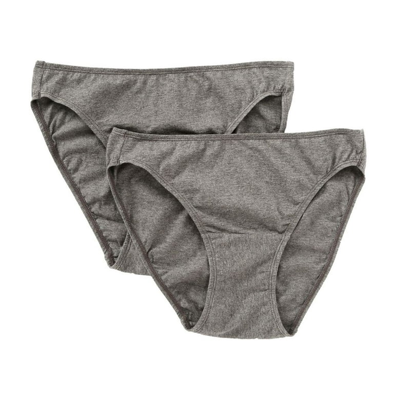 Women's Cottonique W22206 Latex Free Organic Cotton Bikini Panty - 2 Pack  (Melange Grey 6)