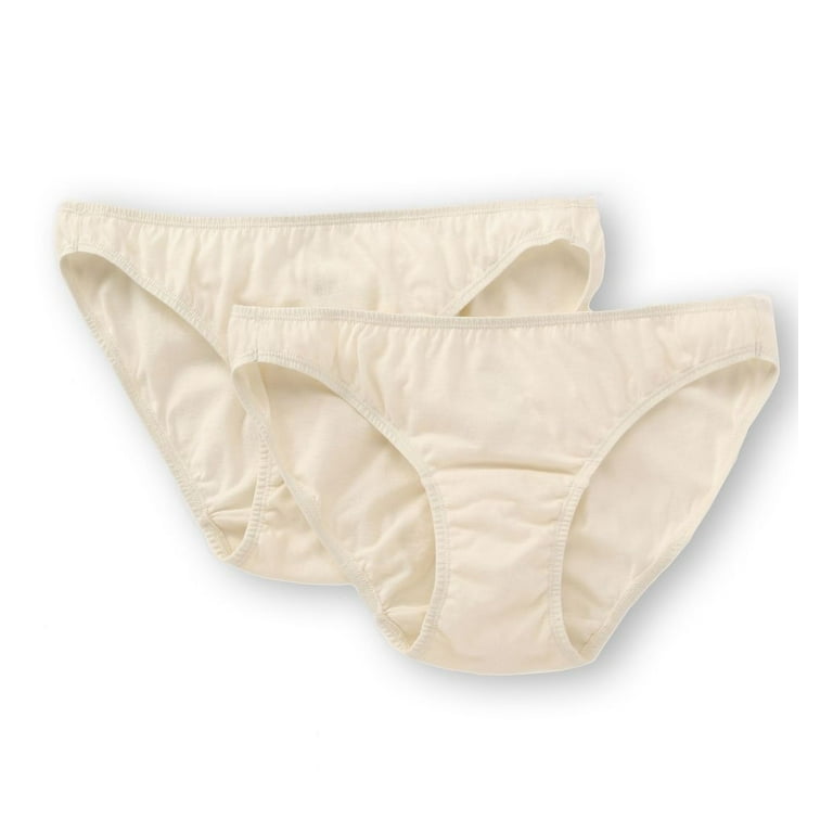 Women's Cottonique W22206C Latex Free Organic Cotton Bikini Panty - 2 Pack  (Natural 5) 