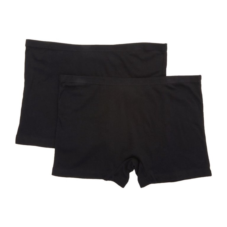 Women's Cottonique W22223 Latex Free Organic Cotton Boyleg Panty - 2 Pack  (Black 4) 