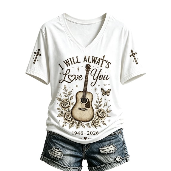 Women's Country Legend Tee Graphic Dolly Western T-shirt Short Sleeve V Neck Tops for Fans Memorial Gift Apparel,(XXXL)