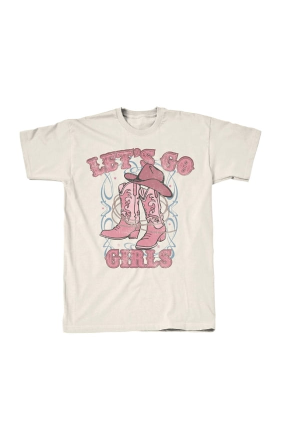 Women's Country Let's Go Girl Cowboy Boots Natural Graphic T-Shirt - 2XL
