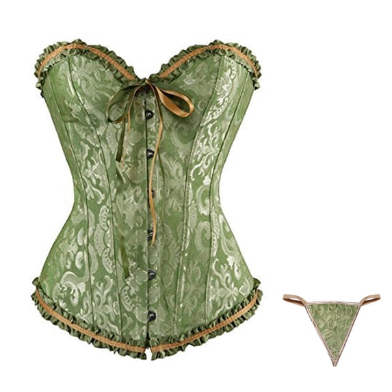 Women's Court Corset Top Shapewear with Push Up Bustier and Thong, Waist Trimming for Chest Support and Abdomen Control, Ideal for Formal Events and Daily Wear,Green,4XL