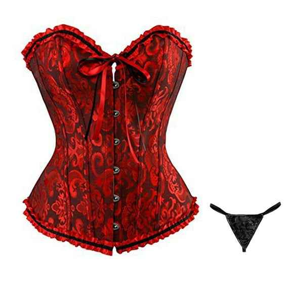Women's Court Corset Top Shapewear with Push Up Bustier and Thong, Waist Trimming for Chest Support and Abdomen Control, Ideal for Formal Events and Daily Wear,Wine,5XL