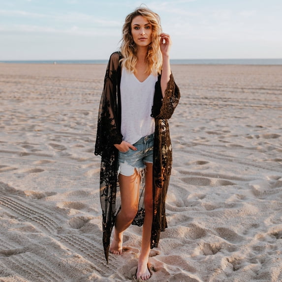 Women's Cover Up Women Lace Bohemian Beach Long Oversized Kimono Coat