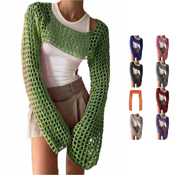 Women's Cover Ups Women's European and American Cutout Knitwear Solid Color Crew Neck Long Sleeve Knitwear Blouse L