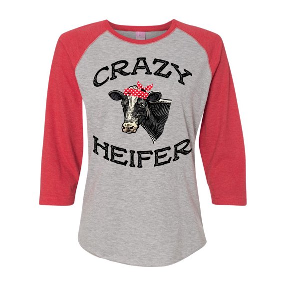 Women's Cow Bandana Crazy Heifer Ladies Fit Raglan Short Sleeve T-shirt-Vintage Red/Heather-xxl