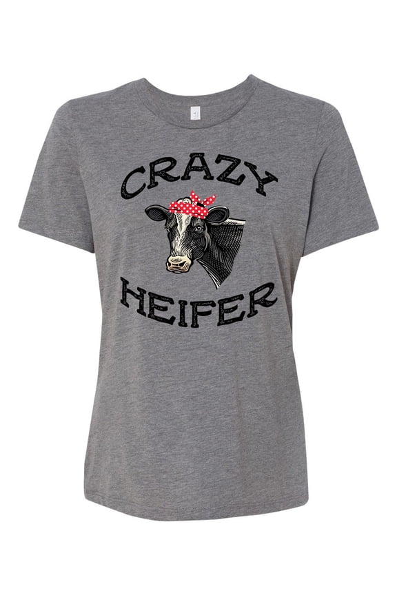 Women's Cow Bandana Crazy Heifer Ladies Fit Short Sleeve T-shirt-Grey Triblend-small