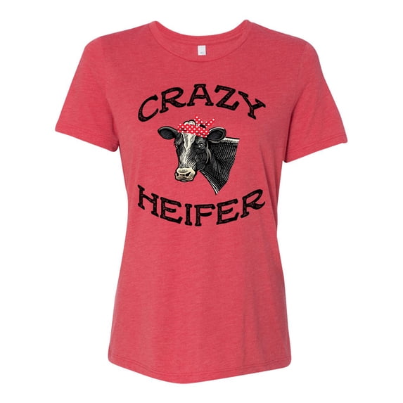 Women's Cow Bandana Crazy Heifer Ladies Fit Short Sleeve T-shirt-Red Triblend-xl