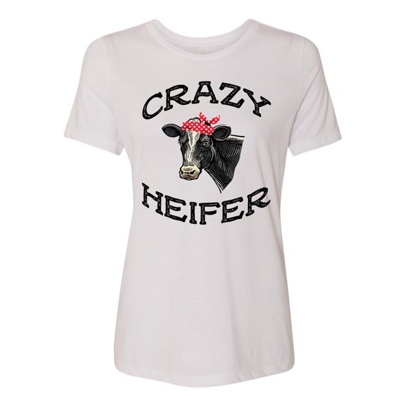 Women's Cow Bandana Crazy Heifer Ladies Fit Short Sleeve T-shirt-White Triblend-xl