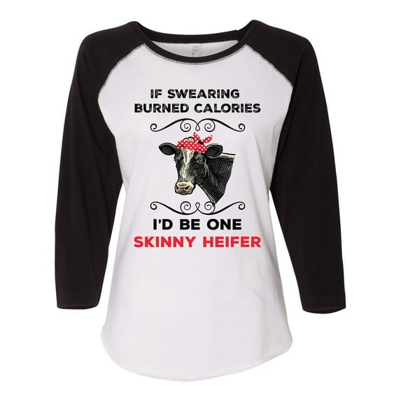 Women's Cow Bandana Funny Heifer Swearing Ladies Fit Raglan Short Sleeve T-shirt-Black/White-xxl