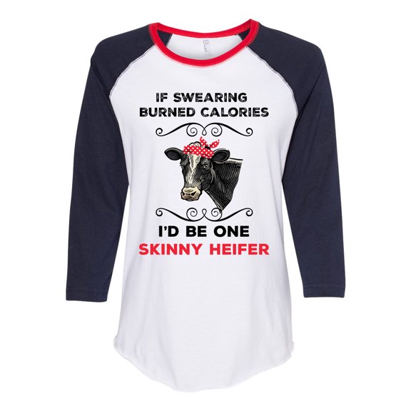 Women's Cow Bandana Funny Heifer Swearing Ladies Fit Raglan Short Sleeve T-shirt-Navy/Red/White-large