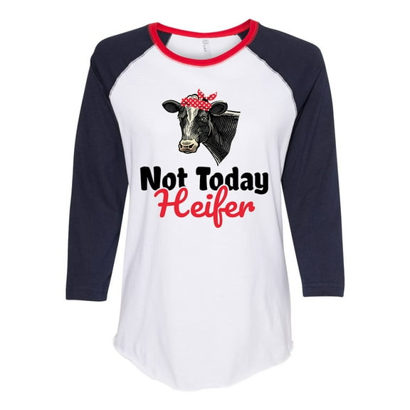 Women's Cow Bandana Funny Not Today Heifer Ladies Fit Raglan Short Sleeve T-shirt-Navy/Red/White-medium