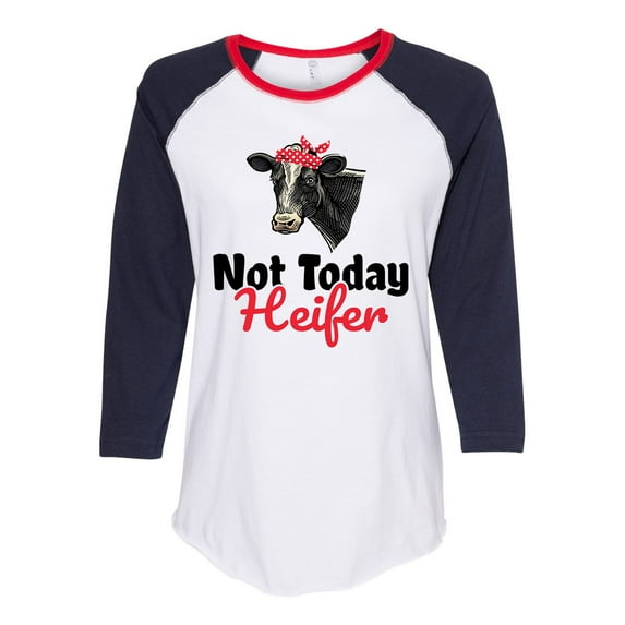 Women's Cow Bandana Funny Not Today Heifer Ladies Fit Raglan Short Sleeve T-shirt-Navy/Red/White-xl