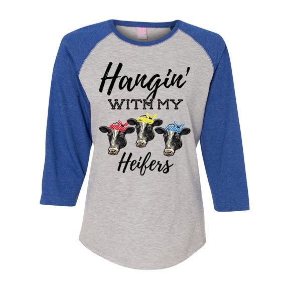 Women's Cow Bandana Hangin With My Heifers Ladies Fit Raglan Short Sleeve T-shirt-Vintage Royal/Heather-large
