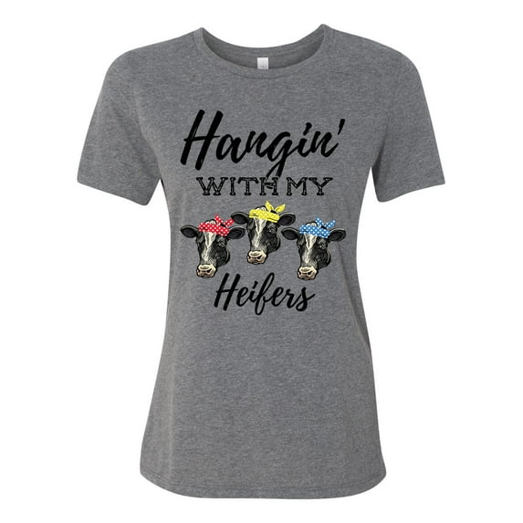Women's Cow Bandana Hangin With My Heifers Ladies Fit Short Sleeve T-shirt-Deep Heather Grey-medium