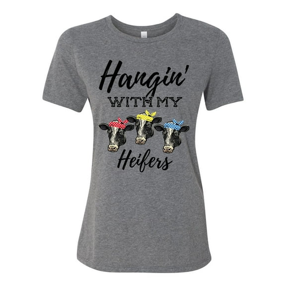 Women's Cow Bandana Hangin With My Heifers Ladies Fit Short Sleeve T-shirt-Deep Heather Grey-small