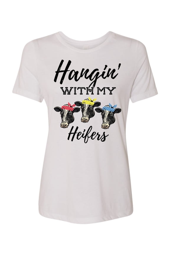 Women's Cow Bandana Hangin With My Heifers Ladies Fit Short Sleeve T-shirt-White Triblend-xl