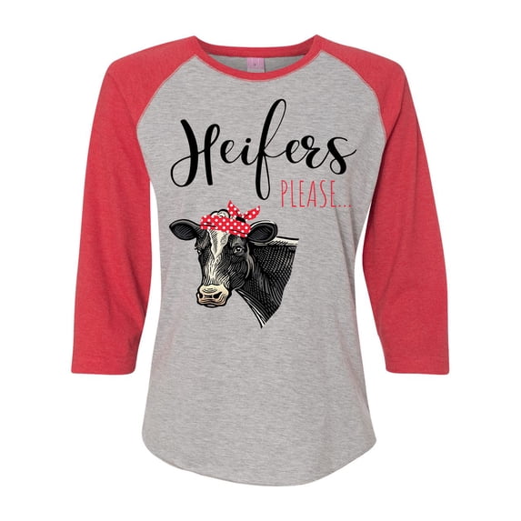 Women's Cow Bandana Heifer Please Ladies Fit Raglan Short Sleeve T-shirt-Vintage Red/Heather-large